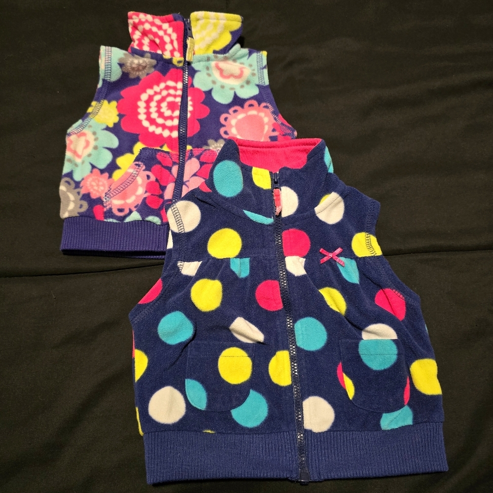 Carters Girls Fleece Vests Set of 2 Floral Polkadot Infant Bundle Size‎ 6 Months